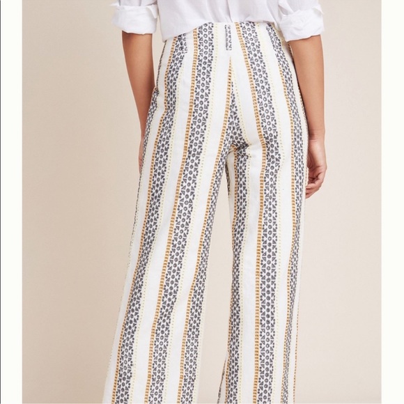 Anthro Linen Pants Eyelet Stripes - Picture 2 of 7